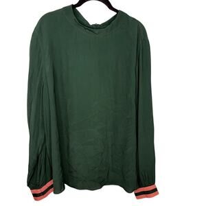 Boden Blouse Women's Plus Size 18 Forest Green Pink Striped Cuffs Flowy Office